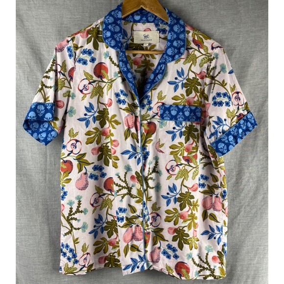 Anthropologie Other - PrintFresh Pj Top Women's S Cream Contrast Trim Organic Cotton Button Up Fruit